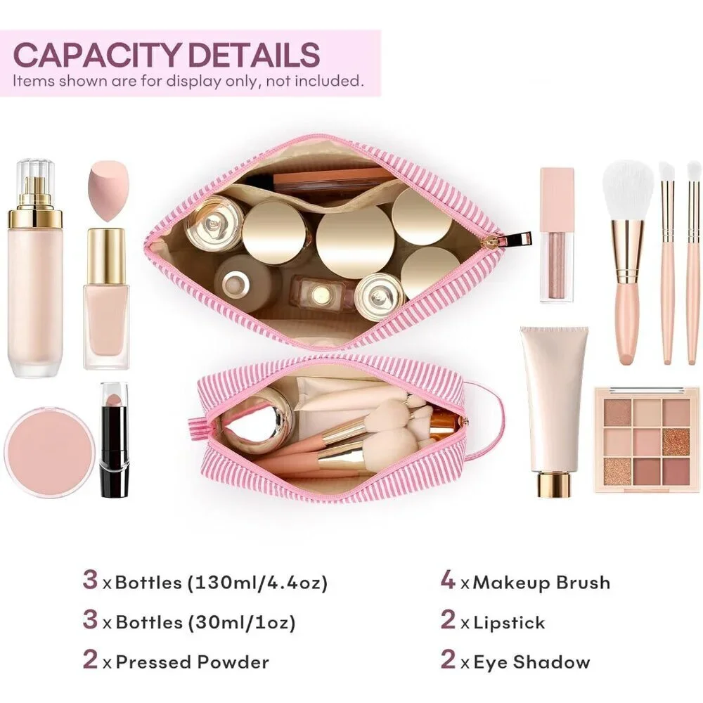 2 PCS Makeup Bags Women Travel Toiletry Organizer Pink Gifts for Teen Girls